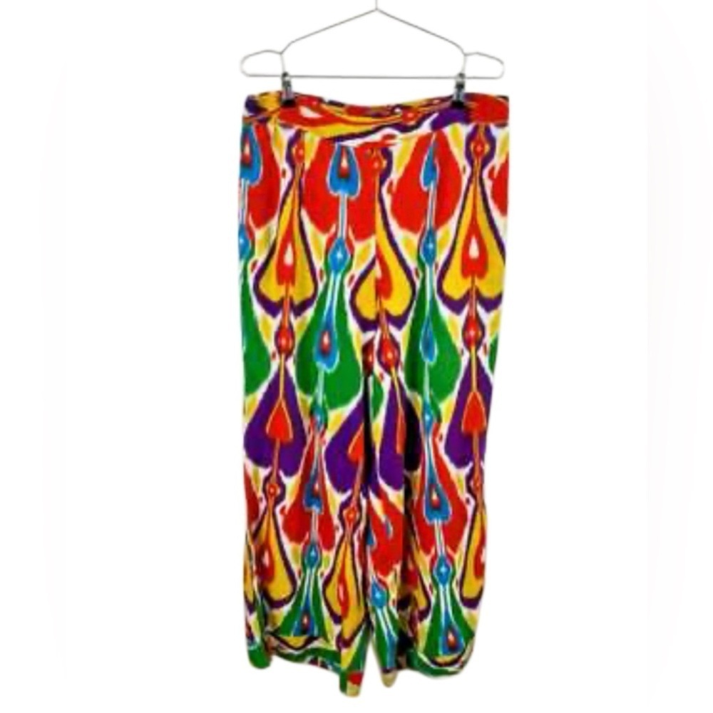 NWT- ASHLEY STEWART -Multicolor BOHO Beach Flare Pants Linen blend